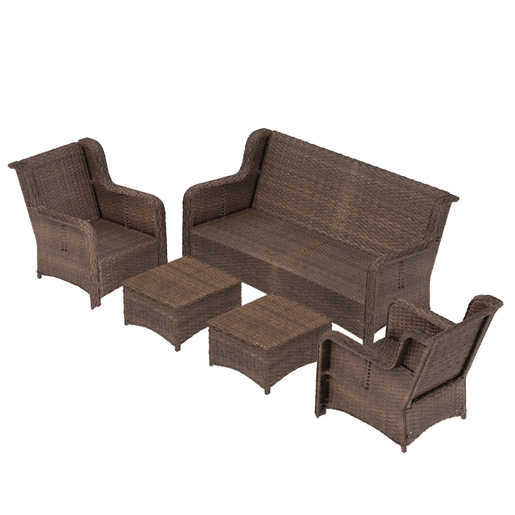 Patio Furniture Set Rattan Outdoor Sectional Conversation Sets 3-Seat Outdoor Couch,2 Single Chair and 2 Ottoman for Lawn, Balcony, Garden, Backyard (Gray-Navy, Set of 5)