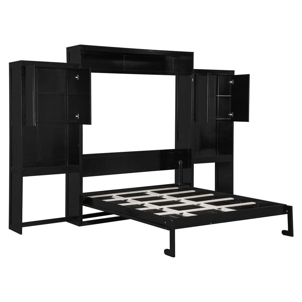 Queen Size Murphy Bed with Desk, Vanity and Cabinets, Espresso(OLD SKU: N820S00057P)
