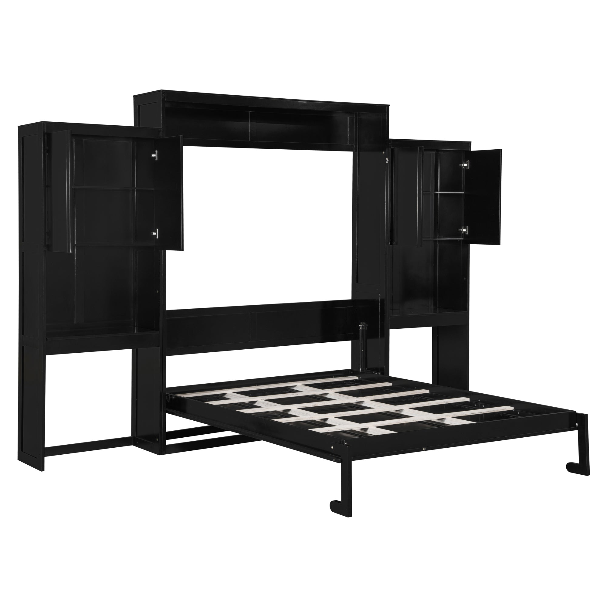 Queen Size Murphy Bed with Desk, Vanity and Cabinets, Espresso(OLD SKU: N820S00057P)