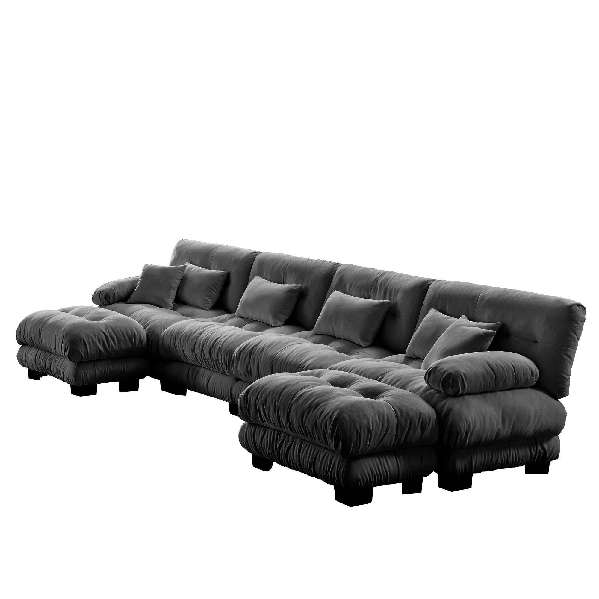 Free Combination Modular Sectional Sofa,U Shaped Couch for Living Room, 4-Seater Comfy Cloud Couch with 2 Ottomans, Chenille Gray