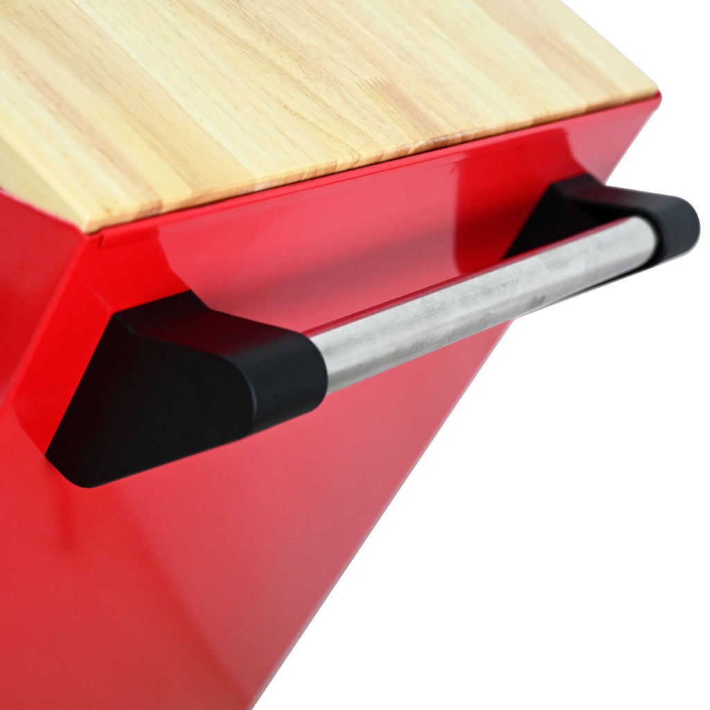 9-Drawer Multifunctional Steel Tool Cart with Wheels and Wooden Top, Red