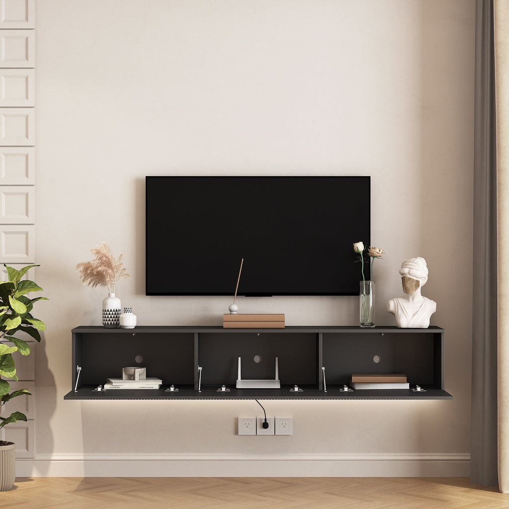 Floating TV Stand Wall Mounted with 16 Color LEDs,69' Modern TV Stand, Floating TV Cabinet Entertainment Center for 55 60 65 Inch TV,Black