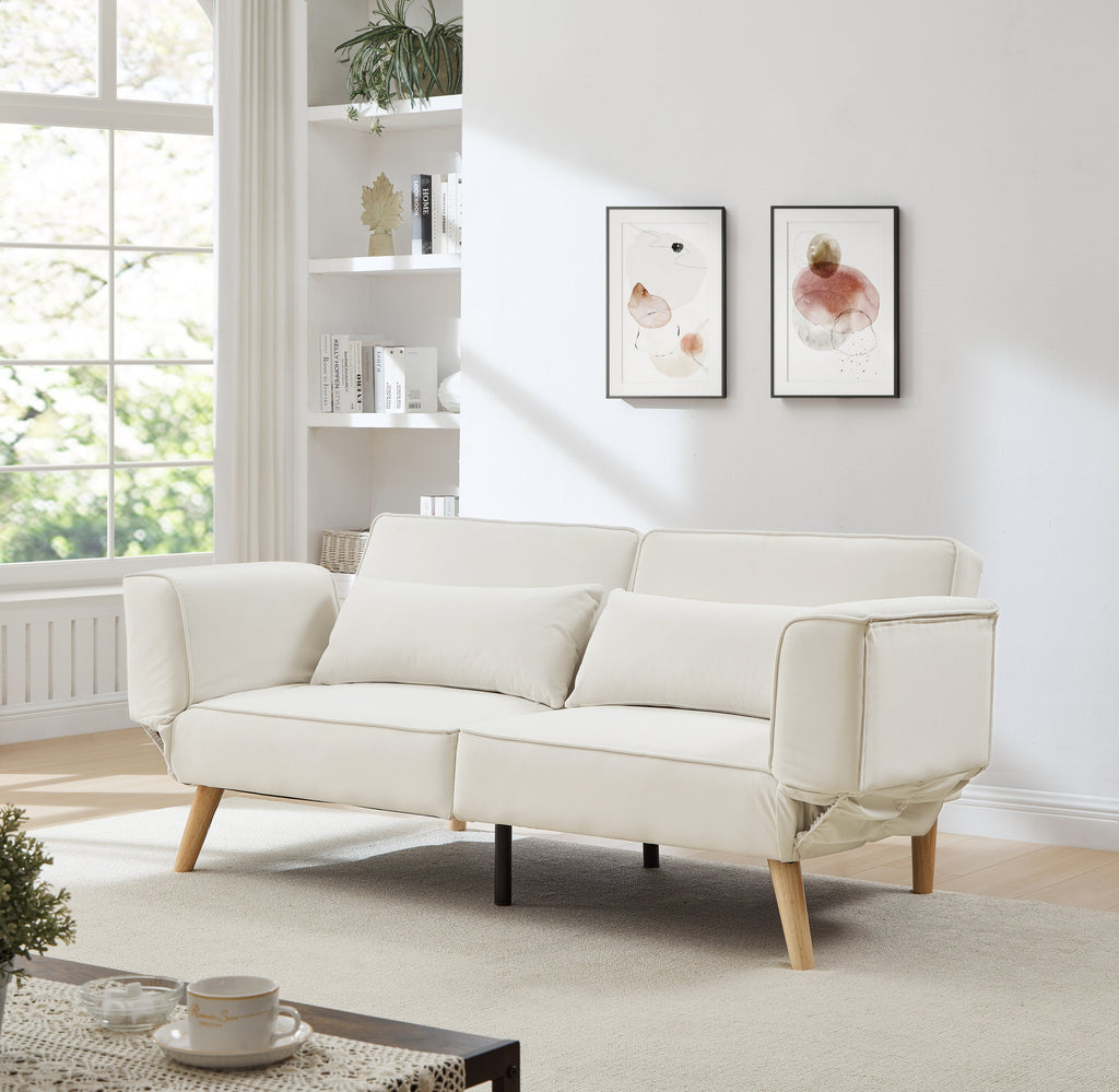 72.8'' Futon Sofa Bed, Sleeper Sofa, Small Couch with Adjustable Armrests, Adjustable Recliner Sleeper Sofa Bed for Living Room, Bedroom, Apartment, Beige