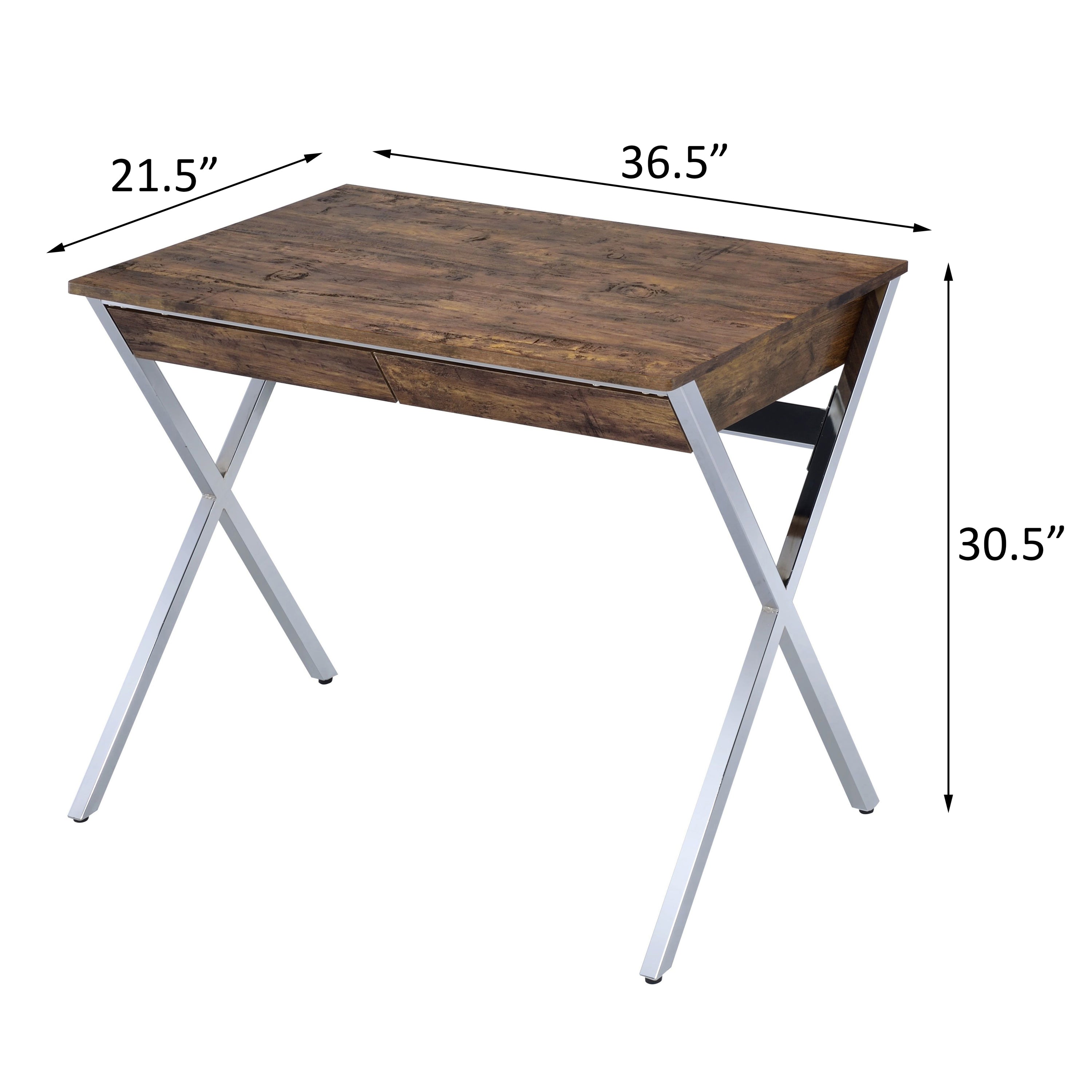 Weathered Oak and Chrome 2-drawer Writing Desk