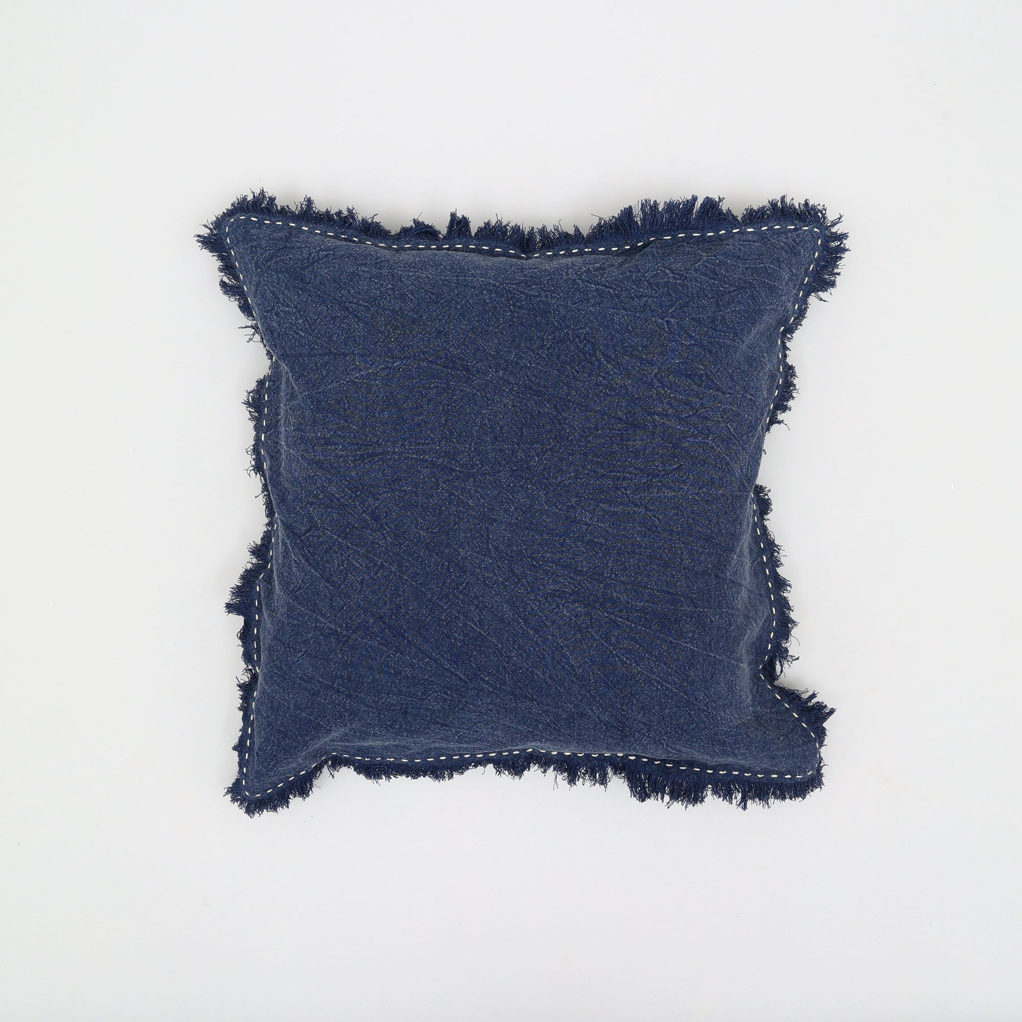 Stonewashed Linen Throw Pillow with Handworked Edges & Fringe -22X22'