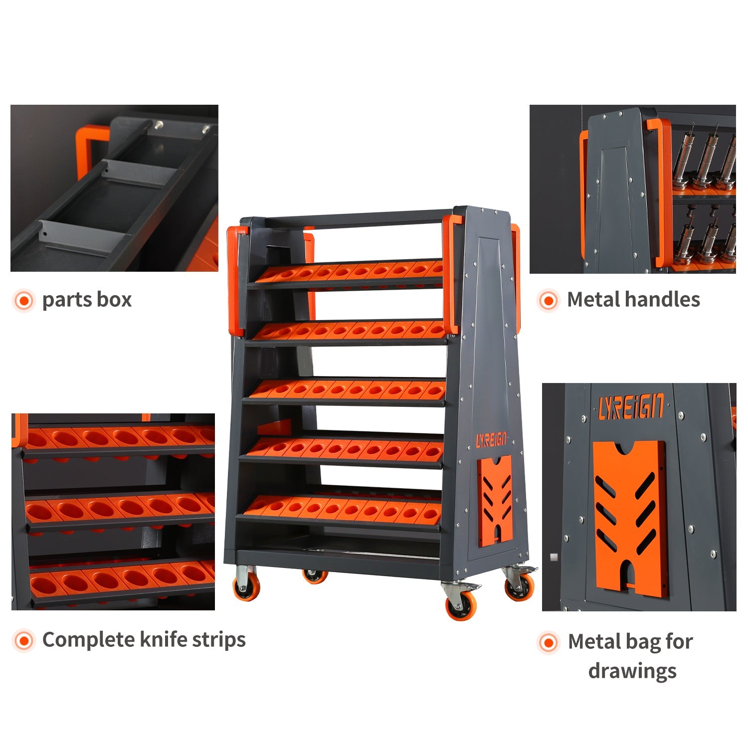 CAT40 CNC Tool Cart-100CAP 5-Tier CNC Rolling Carts with Wheels 40 Taper Tool Holder CNC Mobile Tool Holder CNC Tool Organizer CAT 40 Tool Holder Set for Storehouse Factory Garage(CAT40-100CAP)