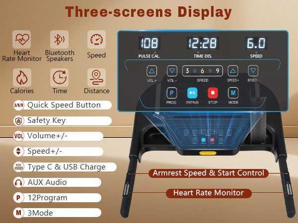 New Treadmills for Home, 3.5HP Hydraulic System Auto Foldable Treadmill with Incline,10MPH 350Lbs Weight Capacity Electric Treadmills with Heart Rate Sensors,Type C & USB Charge ,Bluetooth Speaker
