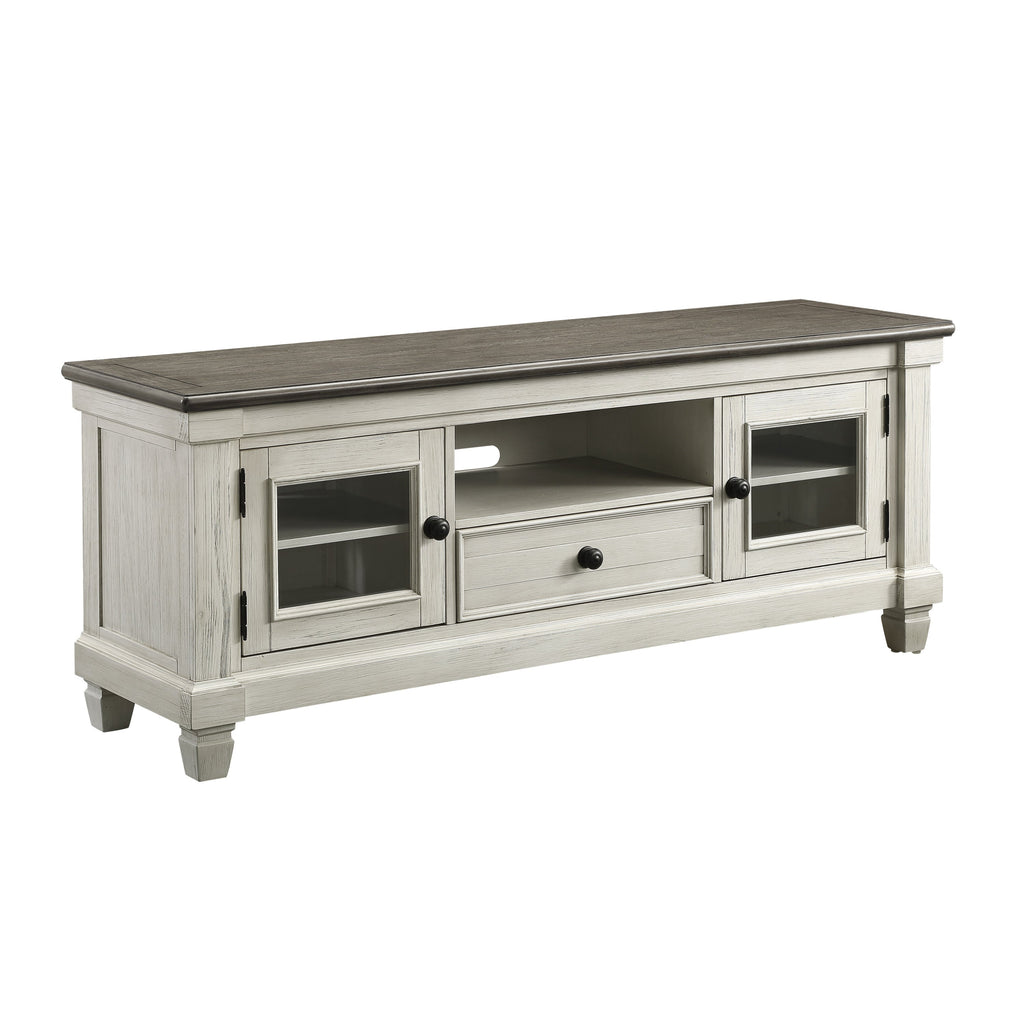 1pc TV Stand with Drawer Storage Cabinets Wooden Living Room Furniture, Antique White and Rosy Brown TV Console Table