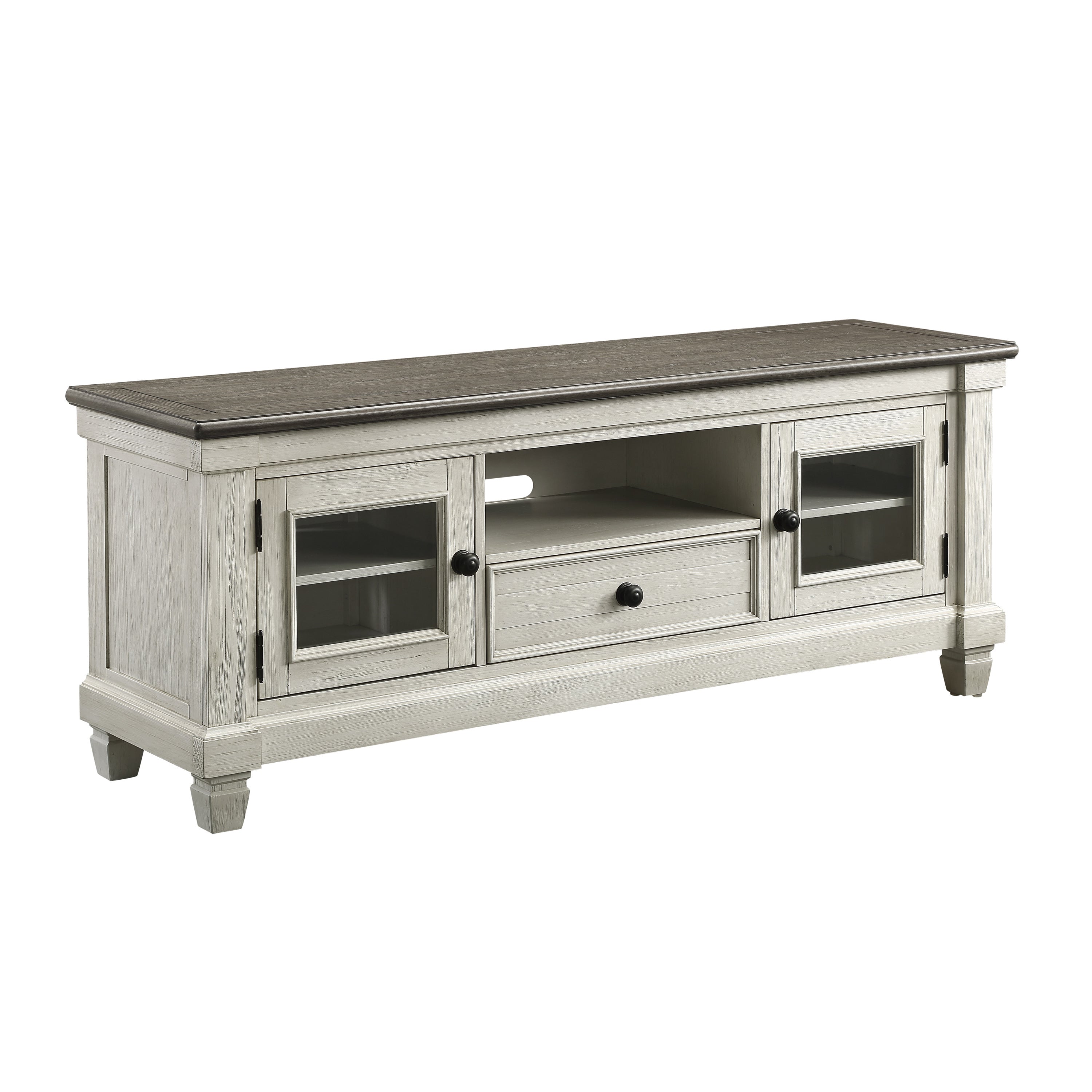 1pc TV Stand with Drawer Storage Cabinets Wooden Living Room Furniture, Antique White and Rosy Brown TV Console Table