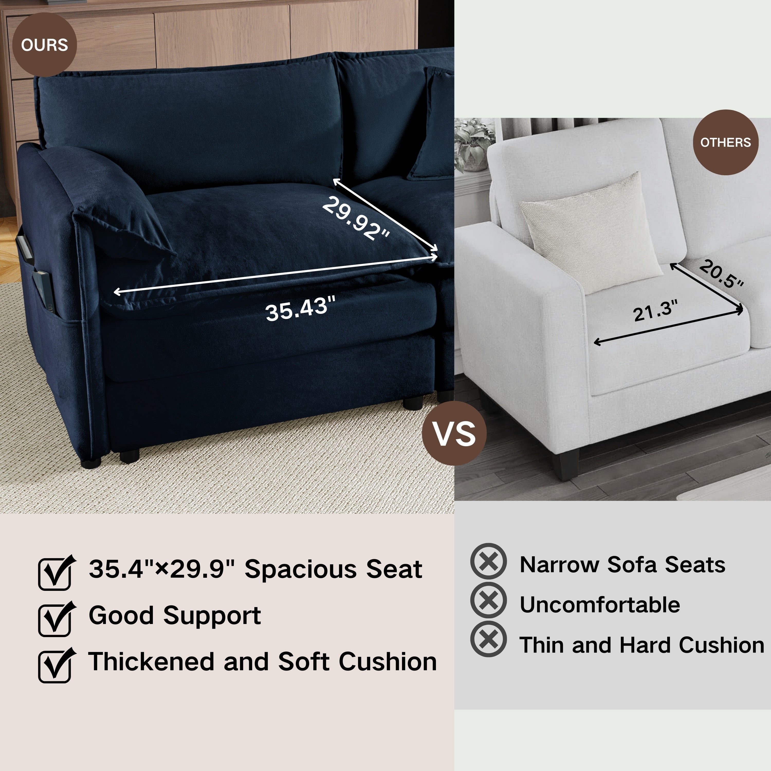 Modular Sectional Sofa, Oversized Deep Seat U Shaped Couch Set for Living Room, 4-Seater Comfy Cloud Couches with Two Movable Ottomans, DIY Combination, Chenille,Blue