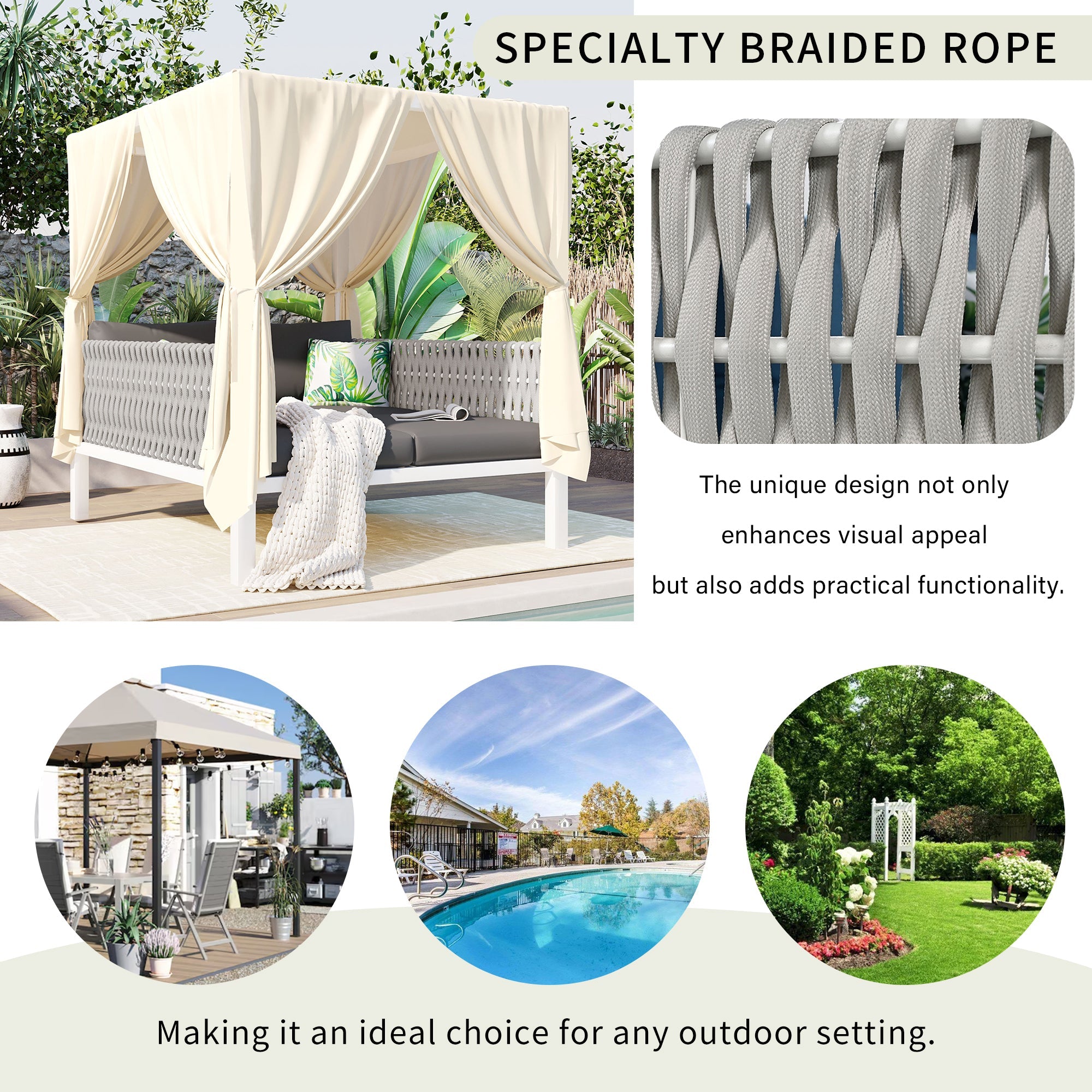 U_Style  Outdoor Patio Sunbed with Curtains, High Comfort, Suitable for Multiple Scenarios