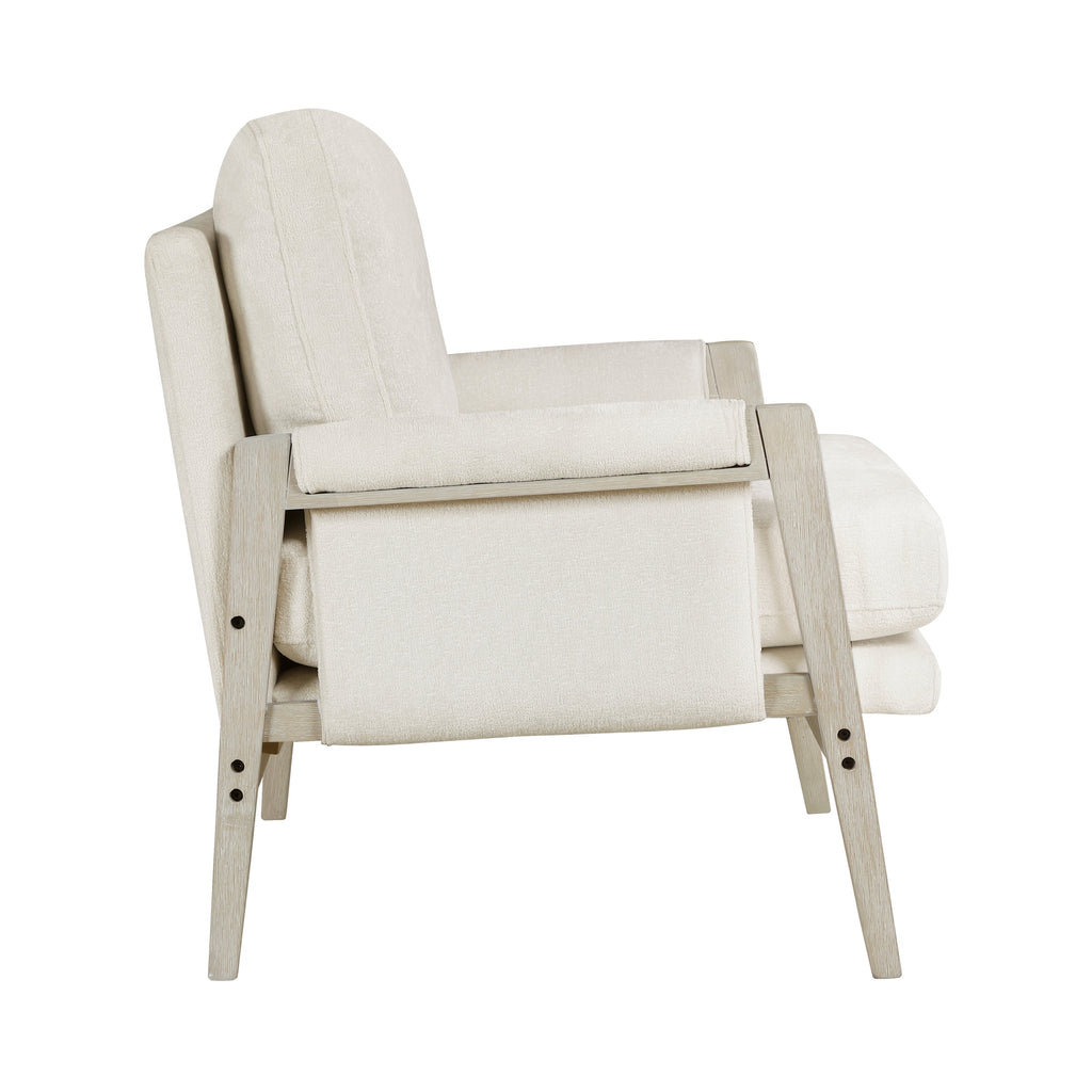 Modern Home Accent Chair Cushion Seat Back Cream Chenille Fabric Upholstery Solid Wood Furniture 1pc