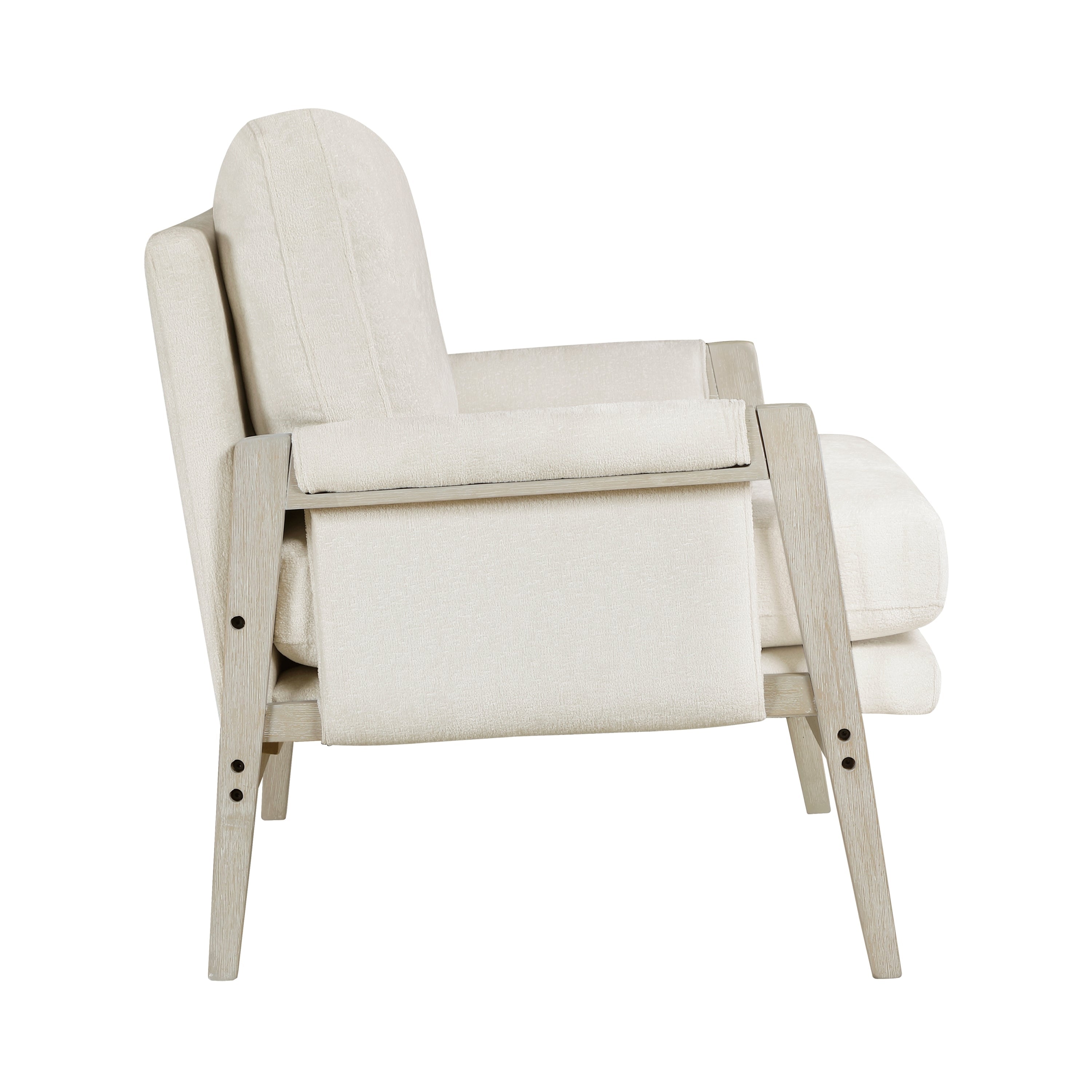 Modern Home Accent Chair Cushion Seat Back Cream Chenille Fabric Upholstery Solid Wood Furniture 1pc