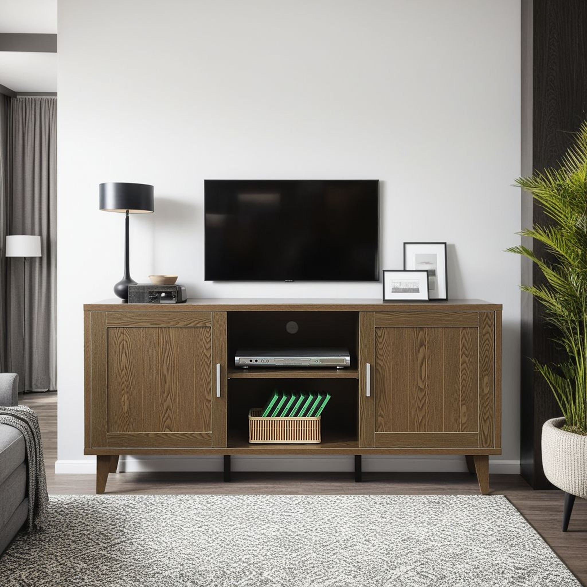 Modern 60 Inch TV Stand for TVs up to 65 inches, Classic Walnut Finish