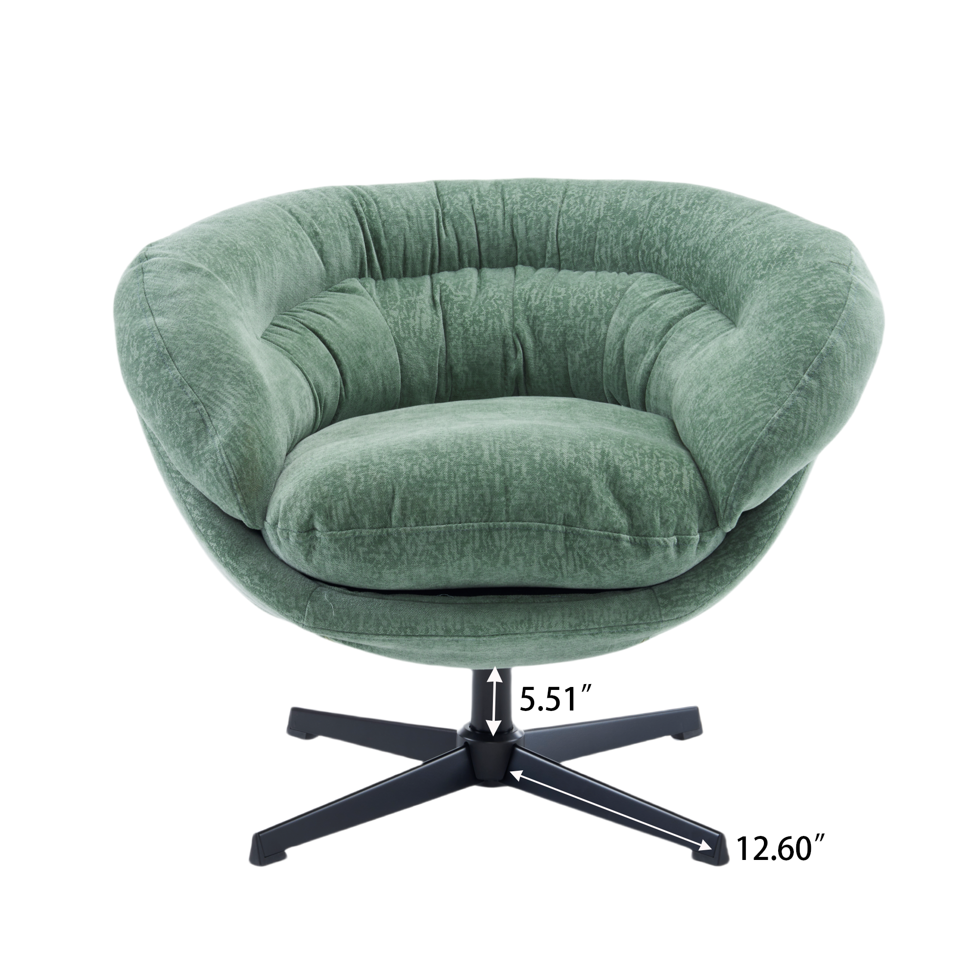 Modern Chenille Office Chair, 360° Swivel Club Chair/Accent Chair with Removable Cushion, Round Office Chair, Black Metal Base, Cotton Material, Living Room, Bedroom, Reading Corner, Office (Green)