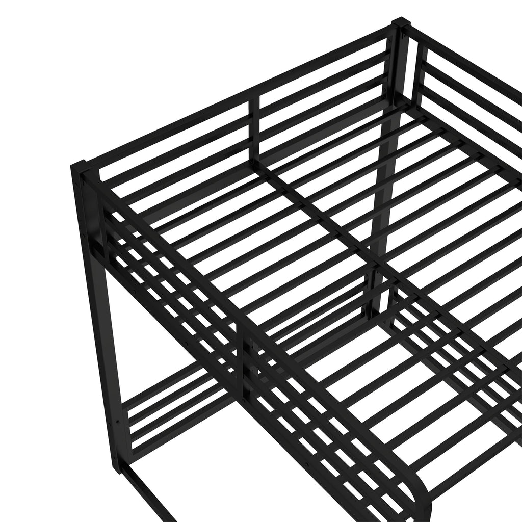 Metal Bunk Bed, Full XL over Full XL Floor Bunk Bed Frame,Heavy-Duty Bunk Bed for Kids, Teens, Adults, Noise-reduced Design, Black