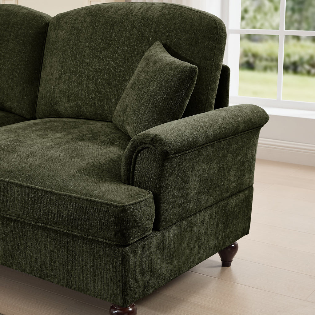 Classic Comfy Modular U Shape Sectional Sofa Couch with Flared Arms and Removable Ruffles Pleats Skirts and Spindle Legs, Upholstered Chenille Deep Seat Cloud Sofa with Movable Ottomans,Green