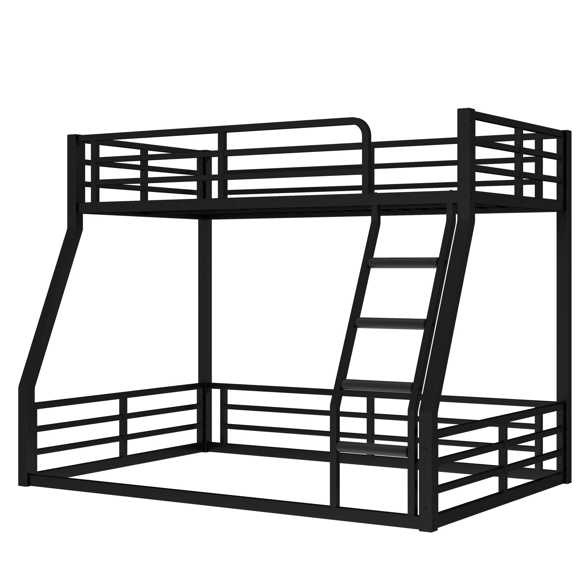 Metal Bunk Bed, Twin over Full Floor Bunk Bed Frame,Heavy-Duty Bunk Bed for Kids, Teens, Adults, Noise-reduced Design, Black