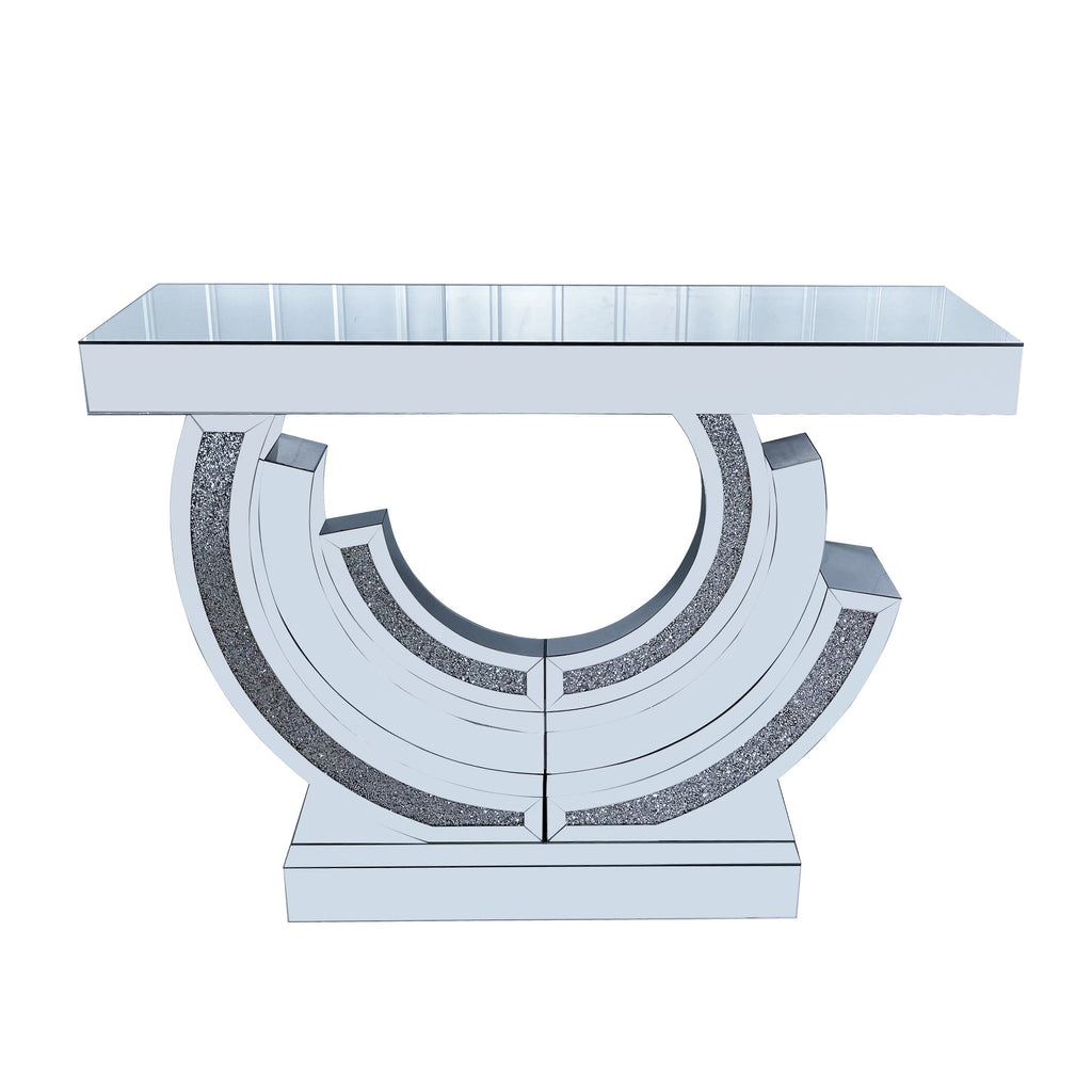3C Shaped Crushed Diamond Hallway Table For Hotel Mirrored Centre Diamond Console Table For Living Room