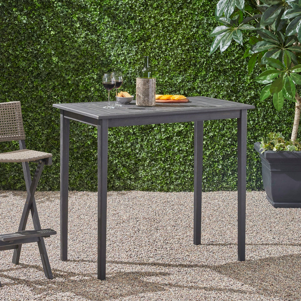 Outdoor Minimalist Acacia Wood Rectangle Bar Table - Dark Gray Finish 45x26 Inches