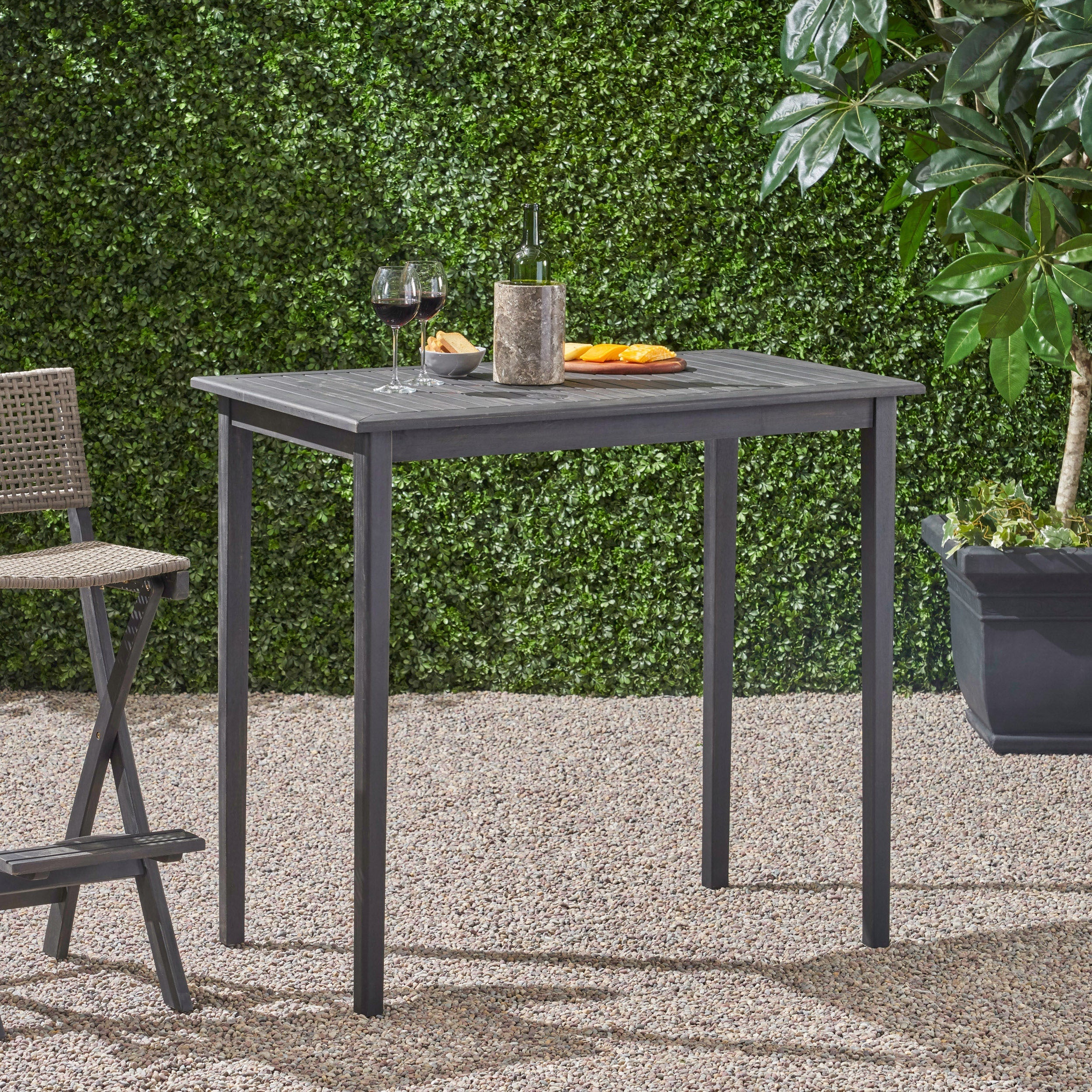 Outdoor Minimalist Acacia Wood Rectangle Bar Table - Dark Gray Finish 45x26 Inches