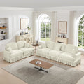 Classic 2 Piece Modular Couch Living Room Sofa Set with Flared Arms and Removable Ruffles Pleats Skirts and Spindle Legs, 3 Seater Sofa + 2-Seat Loveseat Sofa Sets for Living Room, Beige White
