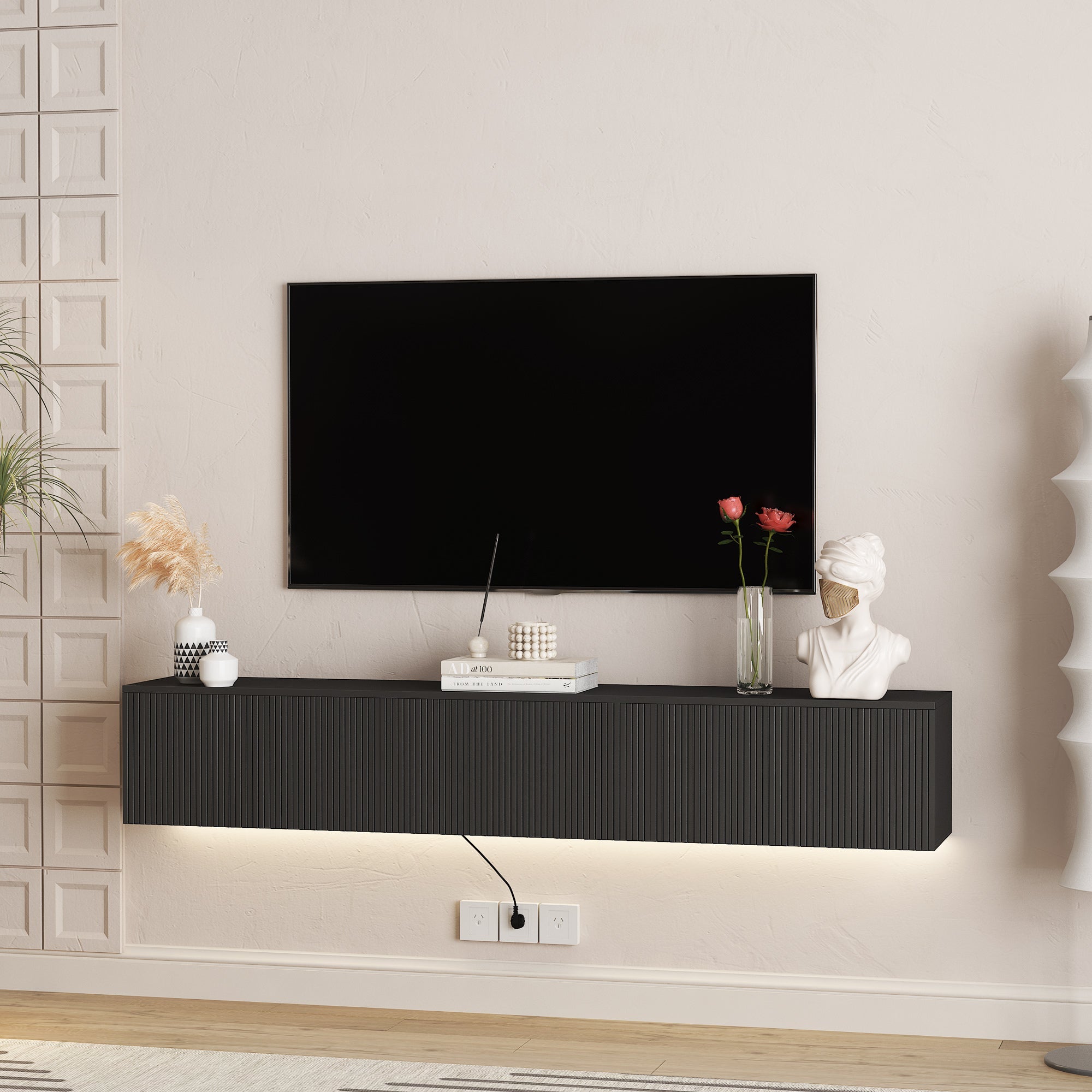 Floating TV Stand Wall Mounted with 16 Color LEDs,69' Modern TV Stand, Floating TV Cabinet Entertainment Center for 55 60 65 Inch TV,Black