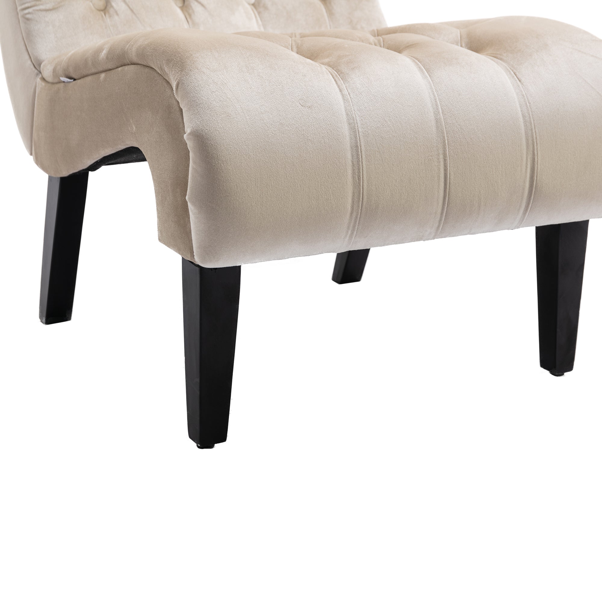 COOLMORE Modern Velvet Armless Accent Living Room Chair / Leisure Chair,Upholstered Fabric Button Comfortable Chair with Wooden Legs for Bedroom, Living Room, Office (Beige Velvet)