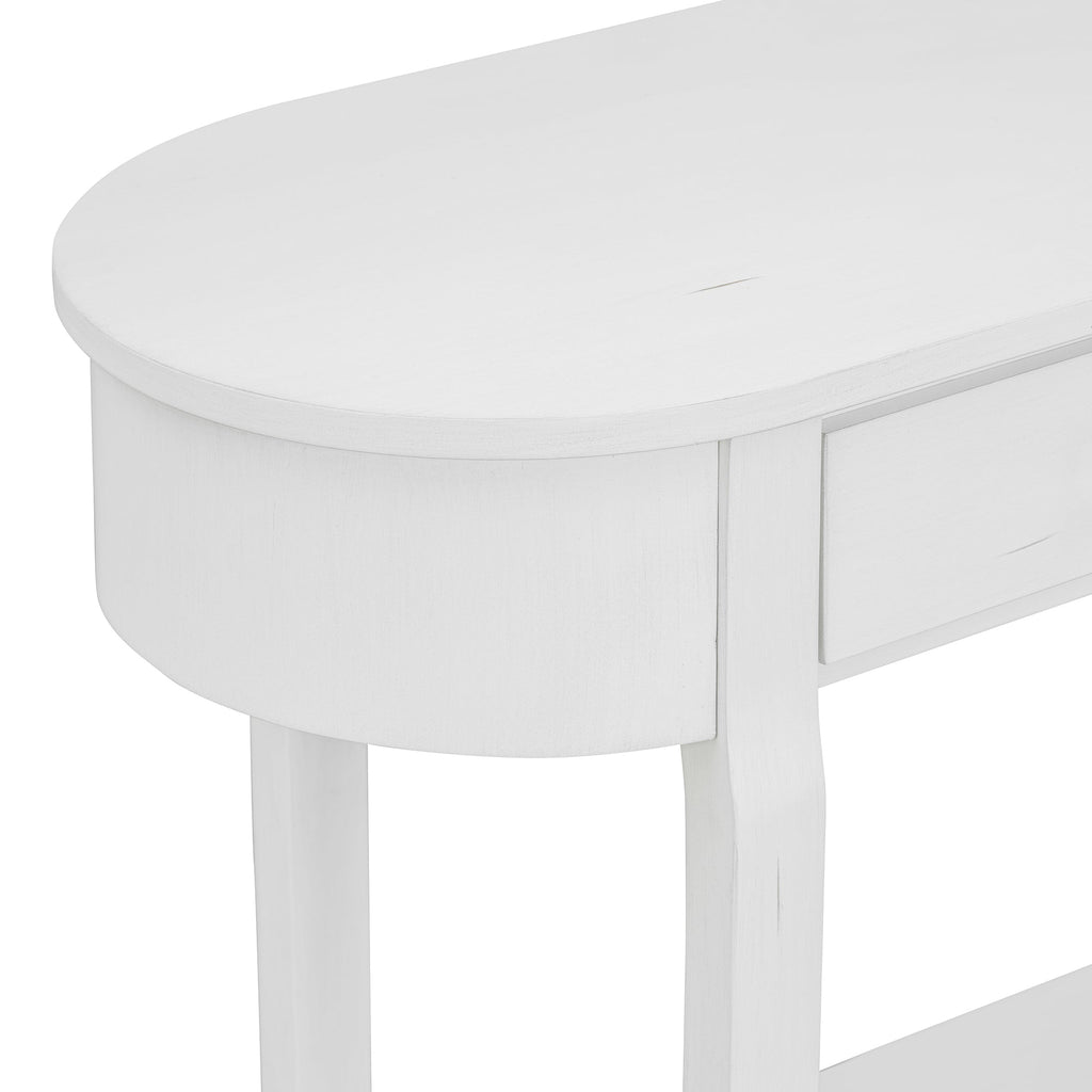 TREXM Elegant Retro Console Table with Curved Design and Smooth Glaze for Entryways, Living Rooms and hallways (Antique White)