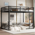 Metal Bunk Bed, Full XL over Full XL Floor Bunk Bed Frame,Heavy-Duty Bunk Bed for Kids, Teens, Adults, Noise-reduced Design, Black