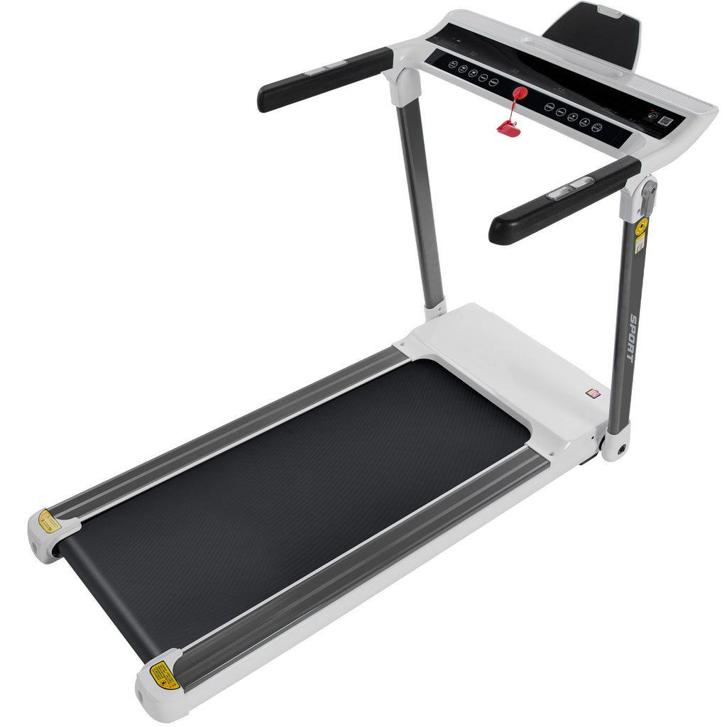FITIME Portable Compact Treadmill with Electric Motorized 3.5HP, Bluetooth Speaker, White Metal, Medium Size