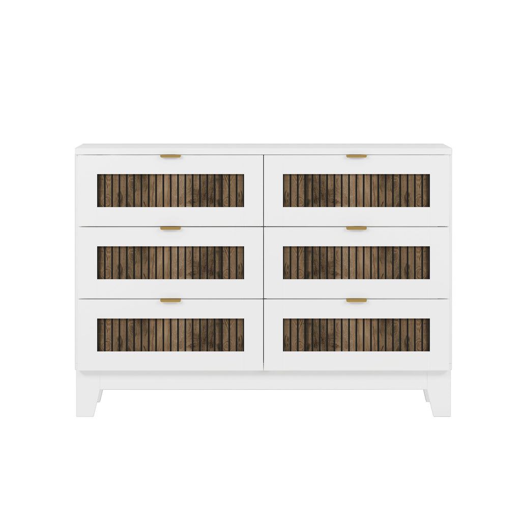 4-Pieces Bedroom Sets, Queen Size Farmhouse Platform Bed with Wooden Strip Stickers Decoration, Storage Nightstand and Dresser with Metal Handle, White(Old SKU: HL000191AAK)