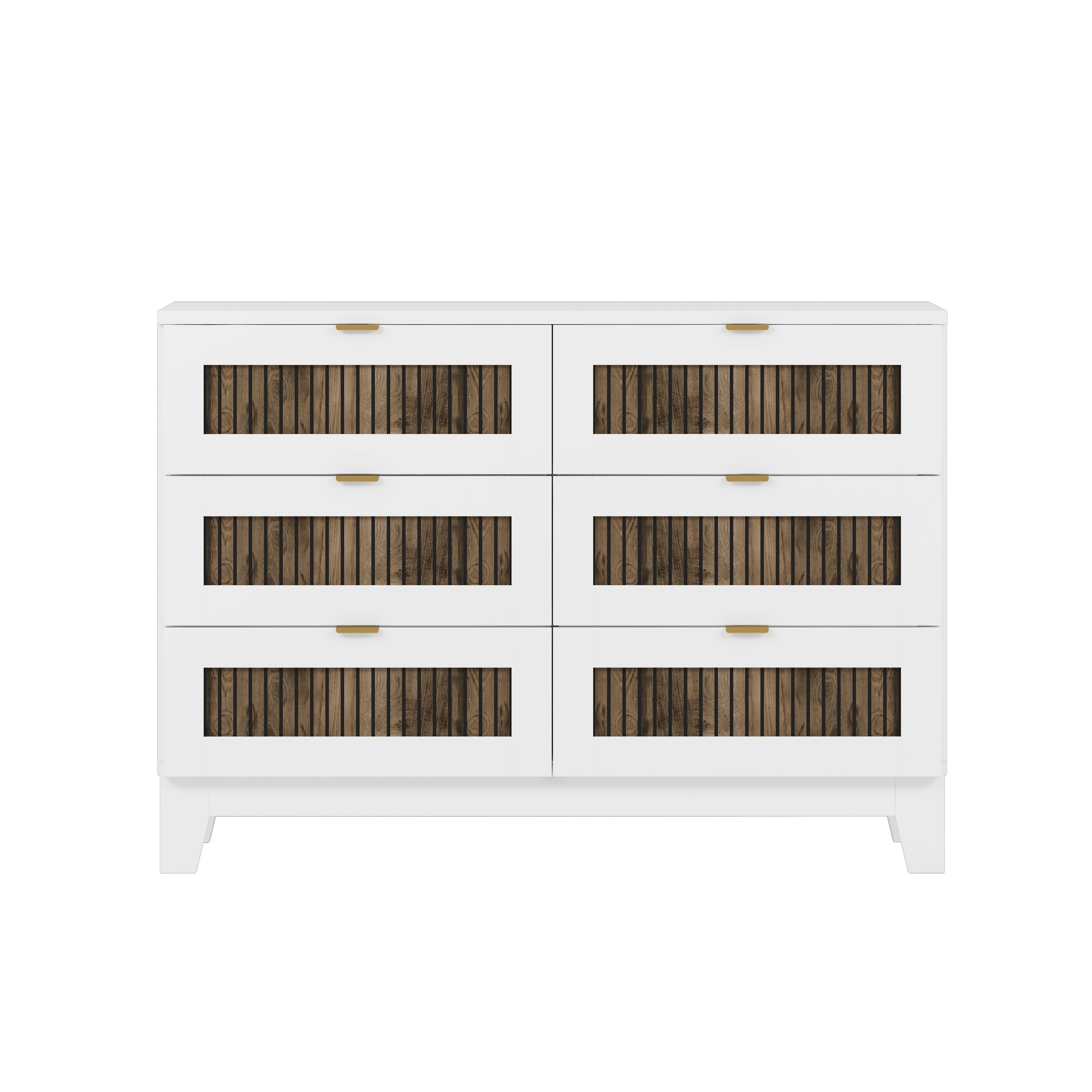 4-Pieces Bedroom Sets, Queen Size Farmhouse Platform Bed with Wooden Strip Stickers Decoration, Storage Nightstand and Dresser with Metal Handle, White(Old SKU: HL000191AAK)