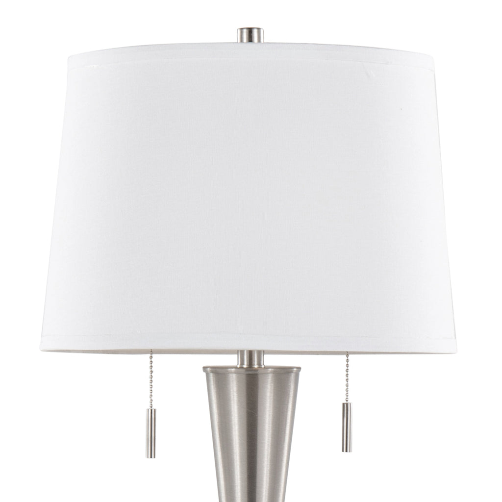 Jules 30.25' Contemporary Metal Table Lamp in Brushed Nickel with White Linen Shade and Built-In USB Port from Grandview Gallery by LumiSource - Set of 2