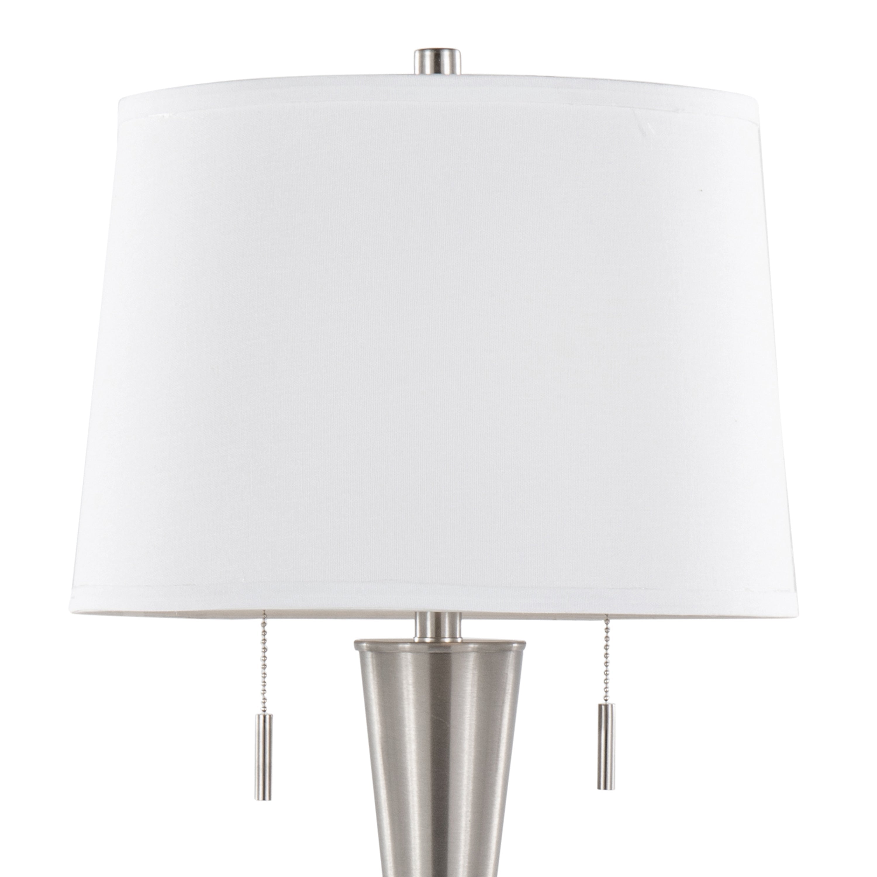 Jules 30.25' Contemporary Metal Table Lamp in Brushed Nickel with White Linen Shade and Built-In USB Port from Grandview Gallery by LumiSource - Set of 2
