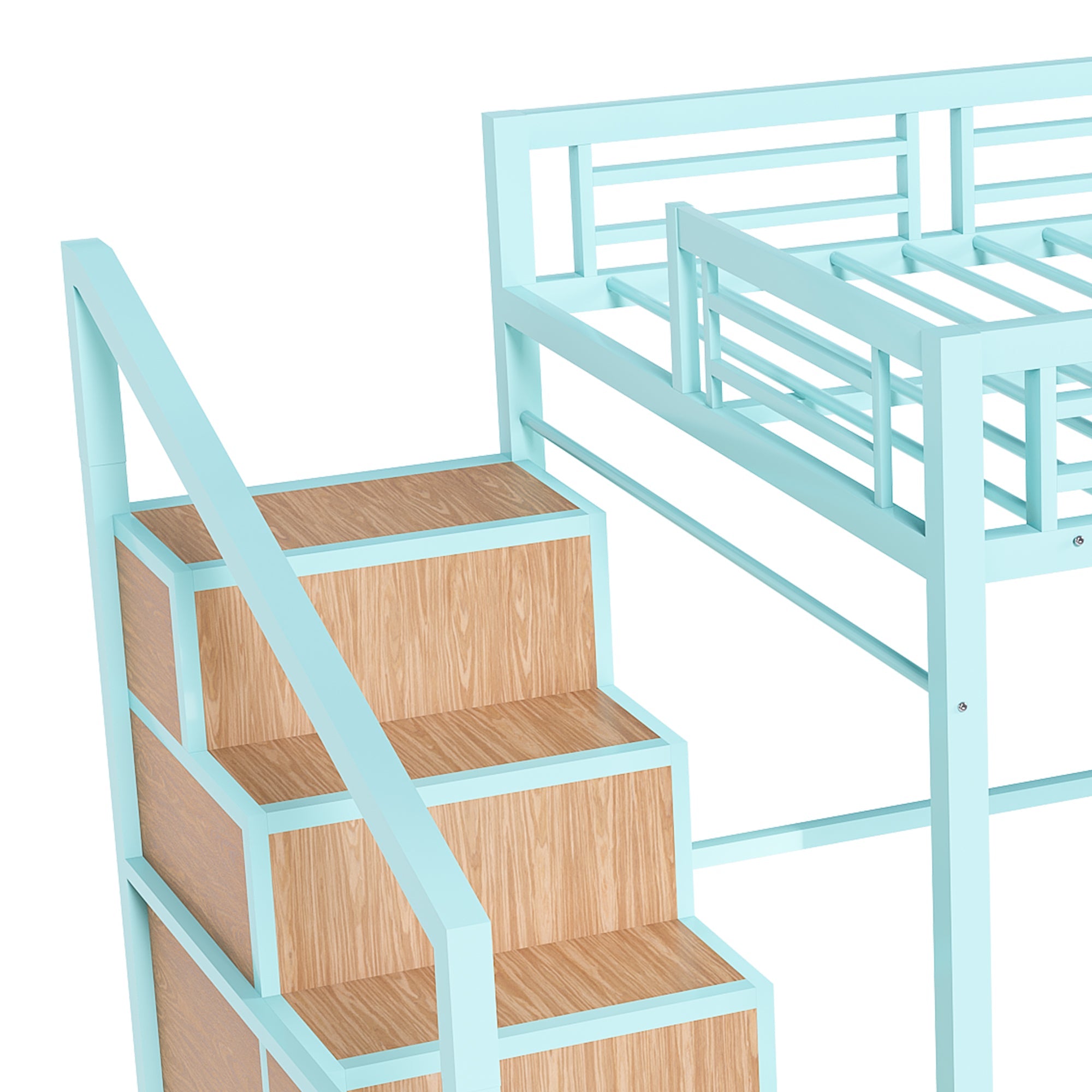 Heavy Metal Frame Full Loft Bed with Desk & Storage, 4 Cabinets, Staircase, Rack Space-Saver for Kids/Teens, Green Color