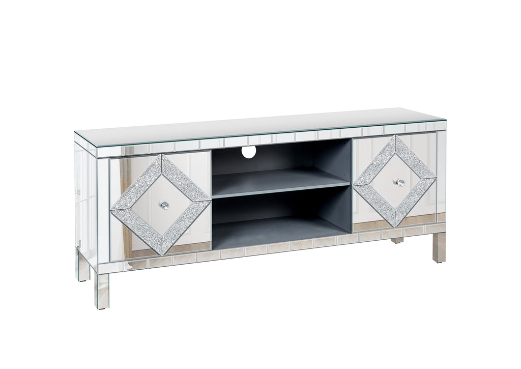 47 Inch Mirror TV Media Console with Diamond Glass Doors, Dual Door Design and Open Storage Space, Compatible with 50-Inch TVs&Modern Decor for Living Room & Bedroom