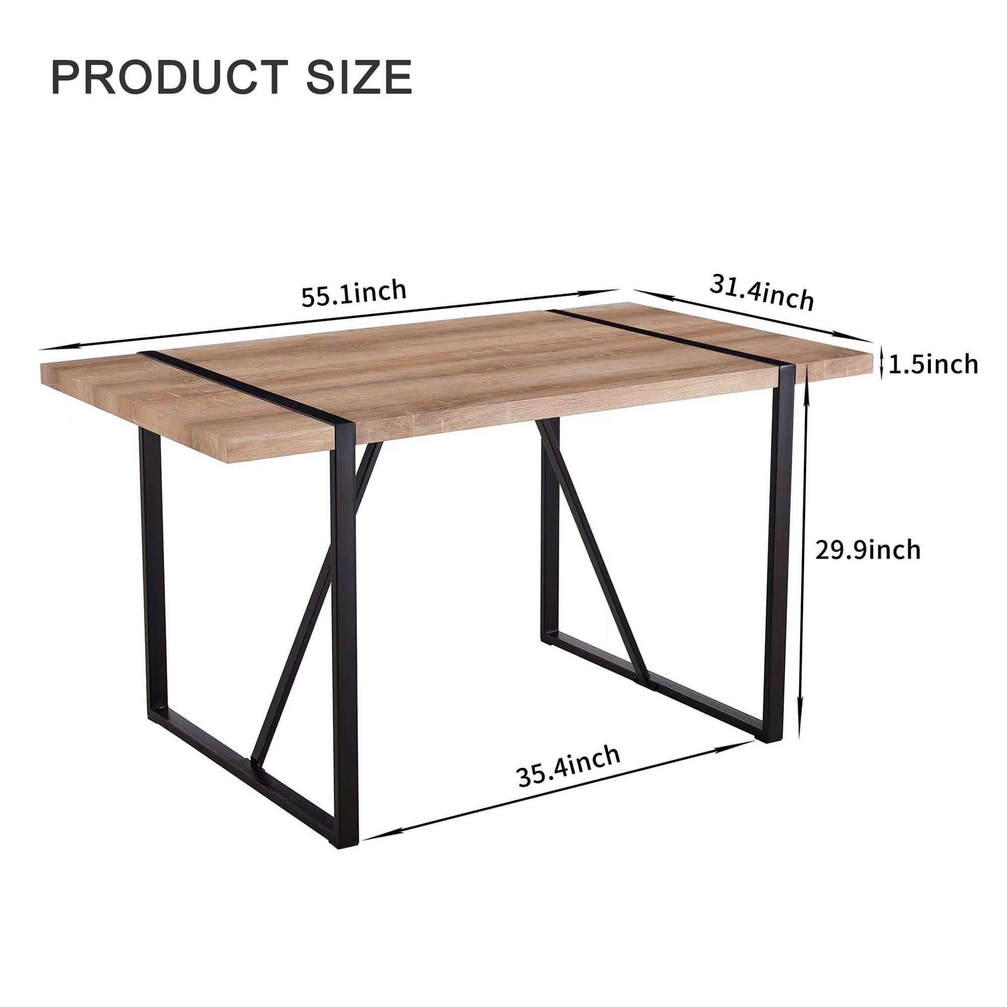 Rustic Industrial Rectangular Wood Dining Table For 4-6 Person, With 1.5' Thick Engineered Wood color Tabletop and Black Metal Legs,Desk For Kitchen Dining Living Room, 55.1' x 31.4'x 29.9'1529W115172