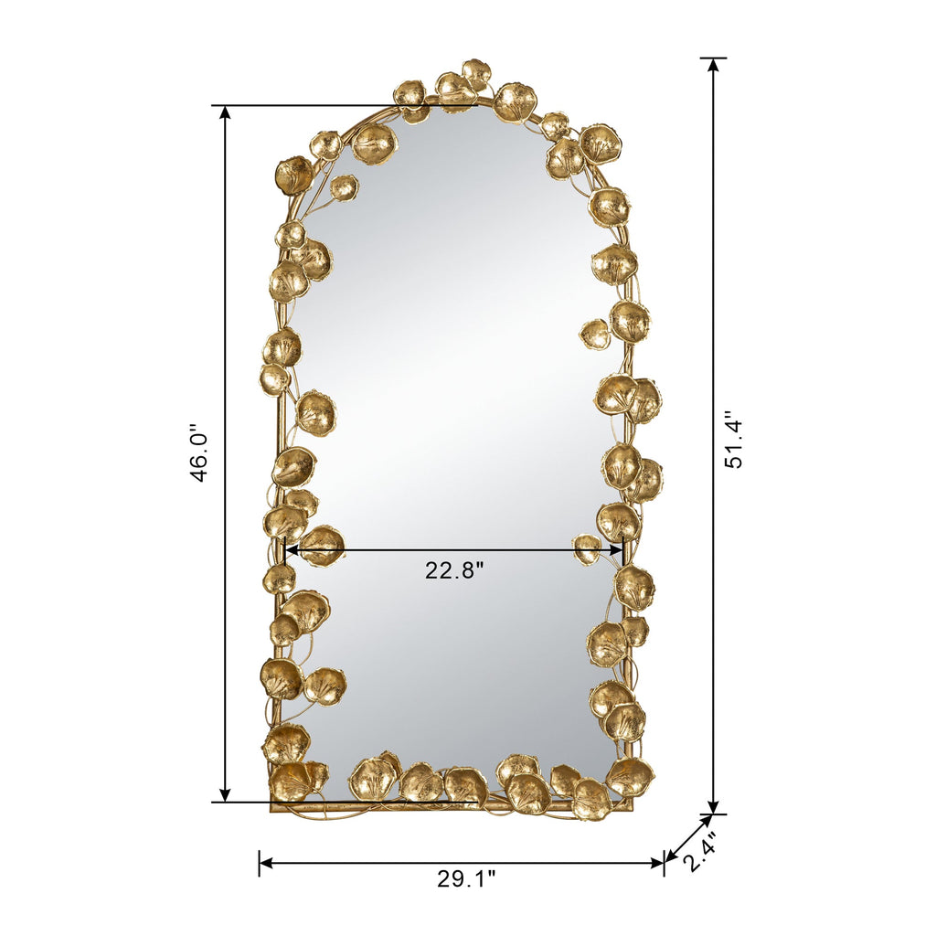 51.5" x 29" Full Length Arched Wall Mirror with Golden Leaf Accents, Decorative Mirror for Living Room Bedroom