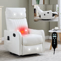 White Heat Massage Manual Recliner Chair with Rocker and Swivel in Faux Leather for Living Room