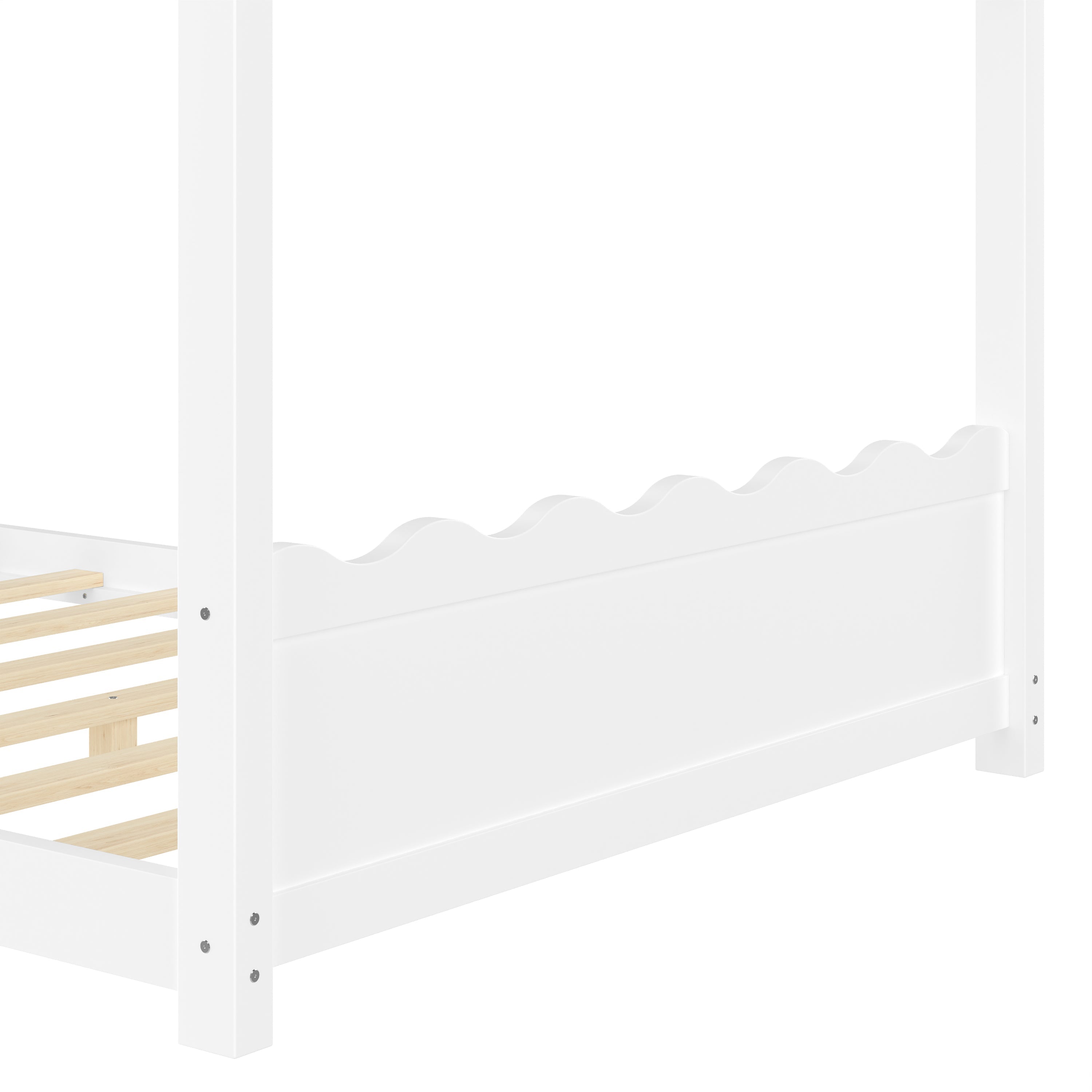 Full House Floor Bed with Support Slats, Solid Wood House Bed Frame for Kids, No Box Spring Needed and Opening Constructure, White