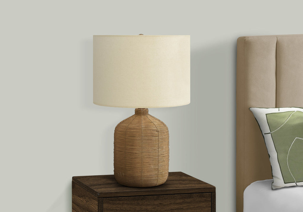 Lighting, 23'h, Table Lamp, Brown Rattan, Beige Shade, Modern