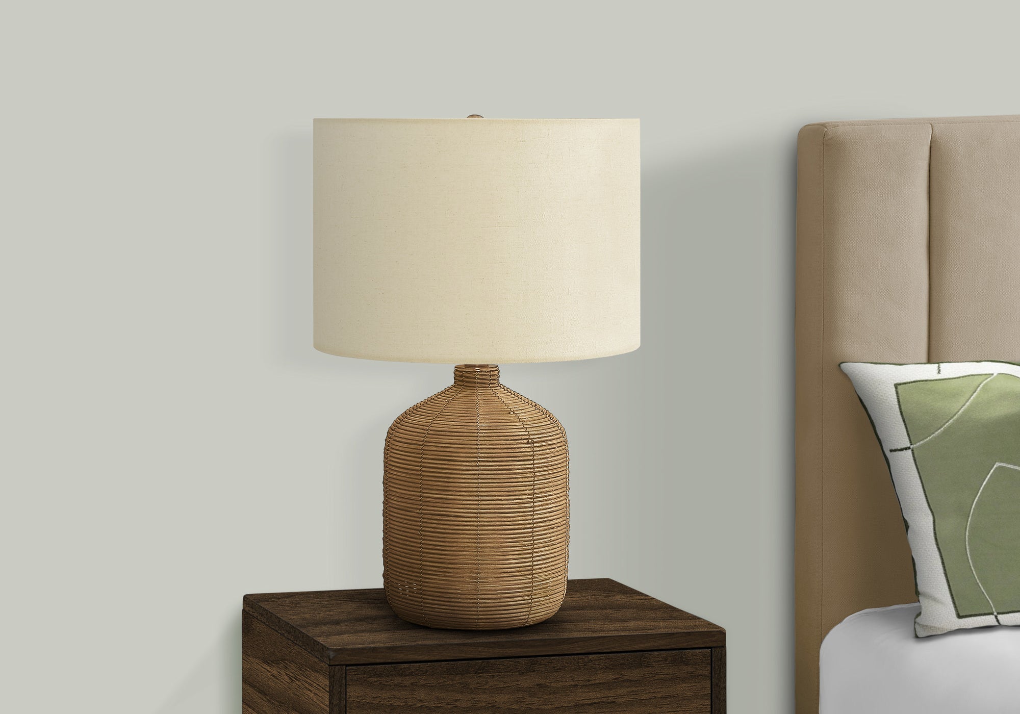 Lighting, 23'h, Table Lamp, Brown Rattan, Beige Shade, Modern