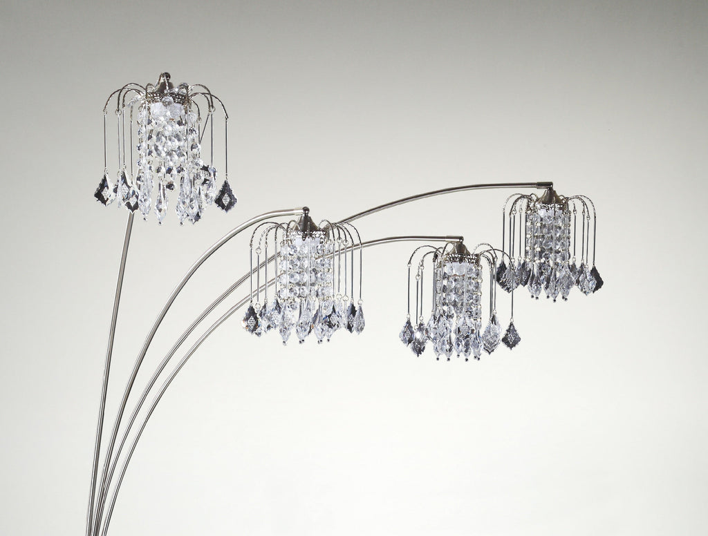 1pc Modern Design Classic Luxury Sleek Multi-head Floor Lamp Half Moon Radiant Crystal-encrusted Sleek Metallic Stems Living Room Pewter