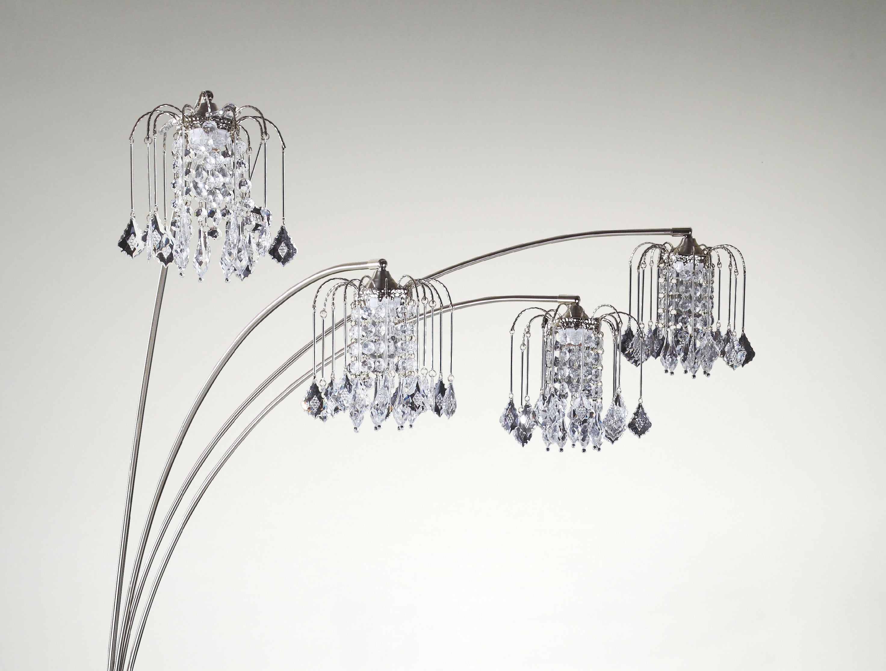 1pc Modern Design Classic Luxury Sleek Multi-head Floor Lamp Half Moon Radiant Crystal-encrusted Sleek Metallic Stems Living Room Pewter