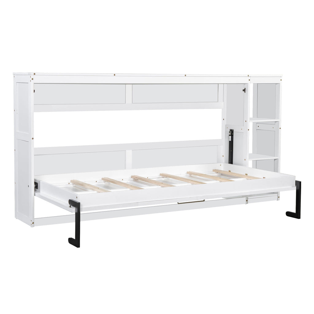 Twin Size Murphy Bed with Bookshelf, White
