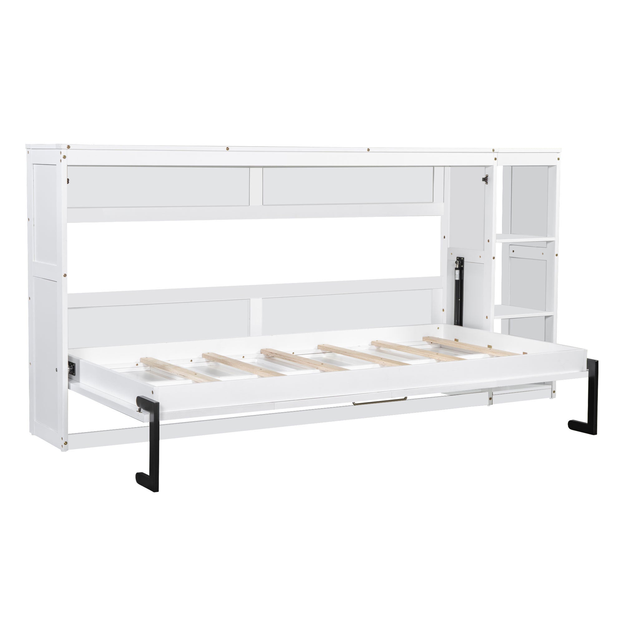 Twin Size Murphy Bed with Bookshelf, White