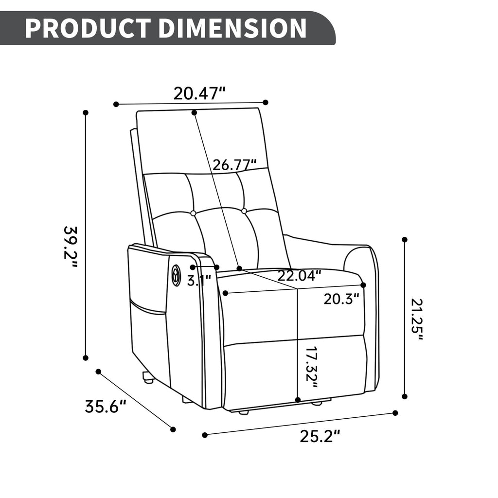 Deep Grey PU Single Motor Power Lift Recliner Chair with Massage and Heat for Elderly, Heavy Duty Motion Mechanism and One USB for Charging, Max Reclining Angle 155°