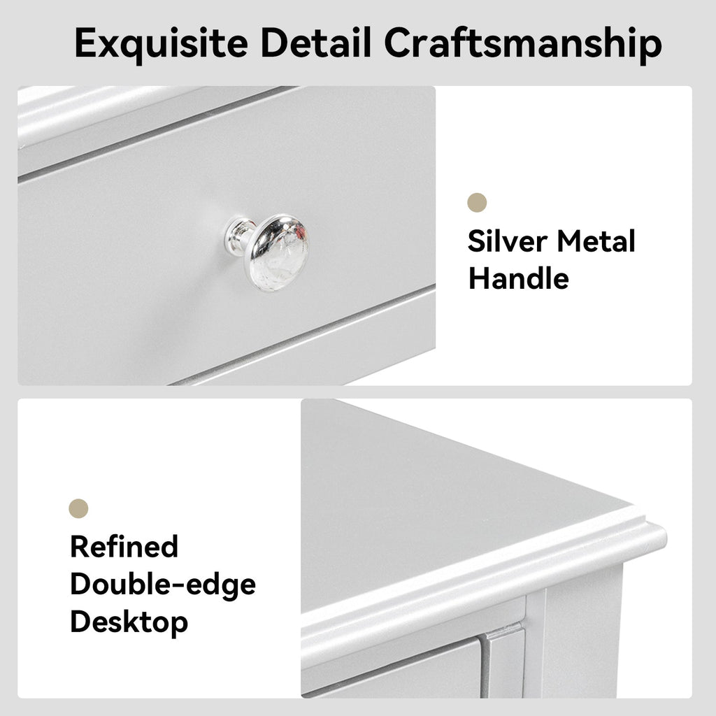 Luxury Makeup Vanity Desk with Oval Mirror, 3-Drawer Dressing Table for Jewelry Storage, Elegant Console Table for Entryway, Living Room & Bedroom, Stylish Home Decor,Silver