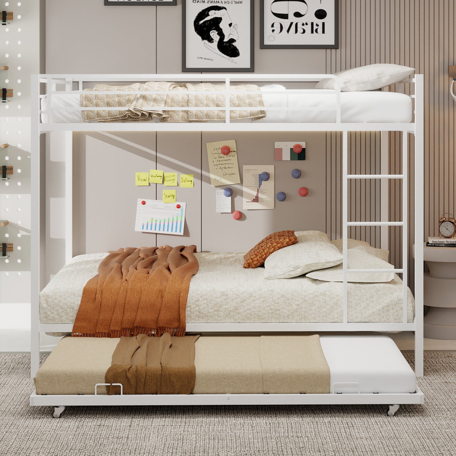 Durable Square Tube Iron Bunk Bed Featuring Safety Rails, Modern Minimalist Look, Ideal for Kids Room, Guest Room or Shared Space, Easy Assembly & Long - Lasting Performance-Queen size: 153cm*203cm